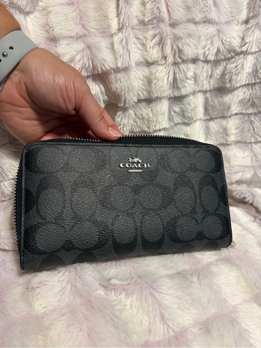 Coach Black Signature Zip-Around Card Holder